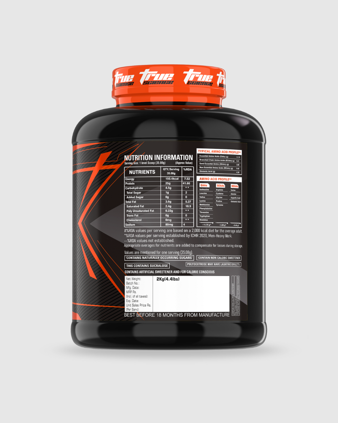 True Science 100% Whey Protein Concentrate – 2KG (57 Servings) | High-Quality Protein for Muscle Growth & Recovery