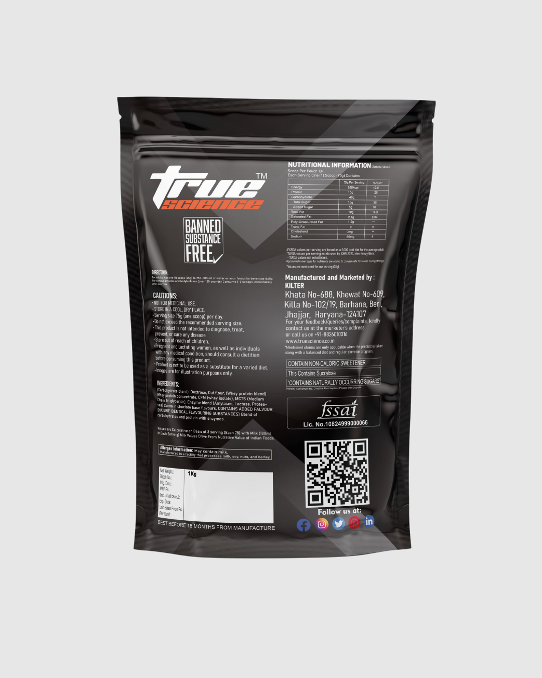 Fuel Your Gains with True Science Lean Muscle Gainer ( 1kg )