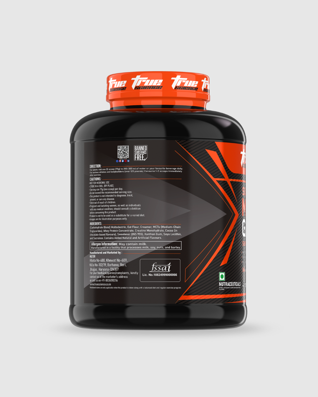 True Science Super Mass Gainer – The Ultimate Formula for Maximum Muscle Growth & Recovery (3KG, 40 Servings, Chocolate Flavor)